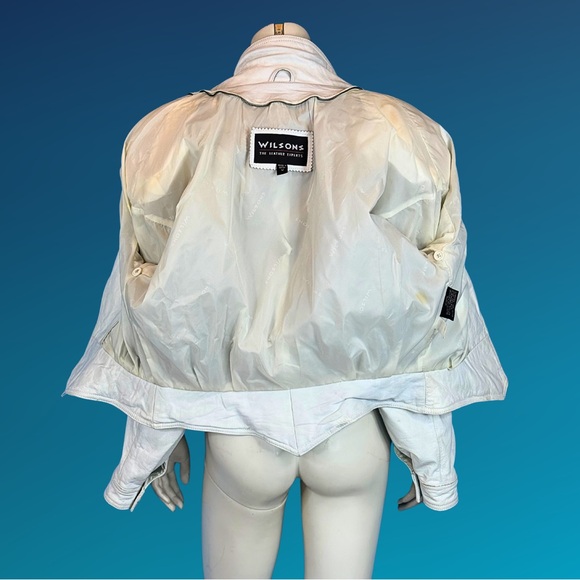 80s White Leather CORSET back Rocker Motorcycle Jacket M L - Picture 9 of 10